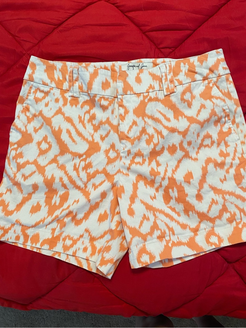 Orange and White Printed Cotton Shorts